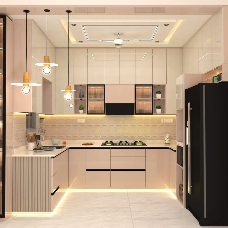 Luxury Chef Modular Kitchen featuring Tall Pantry Storage Rack & Spice Carousels #70